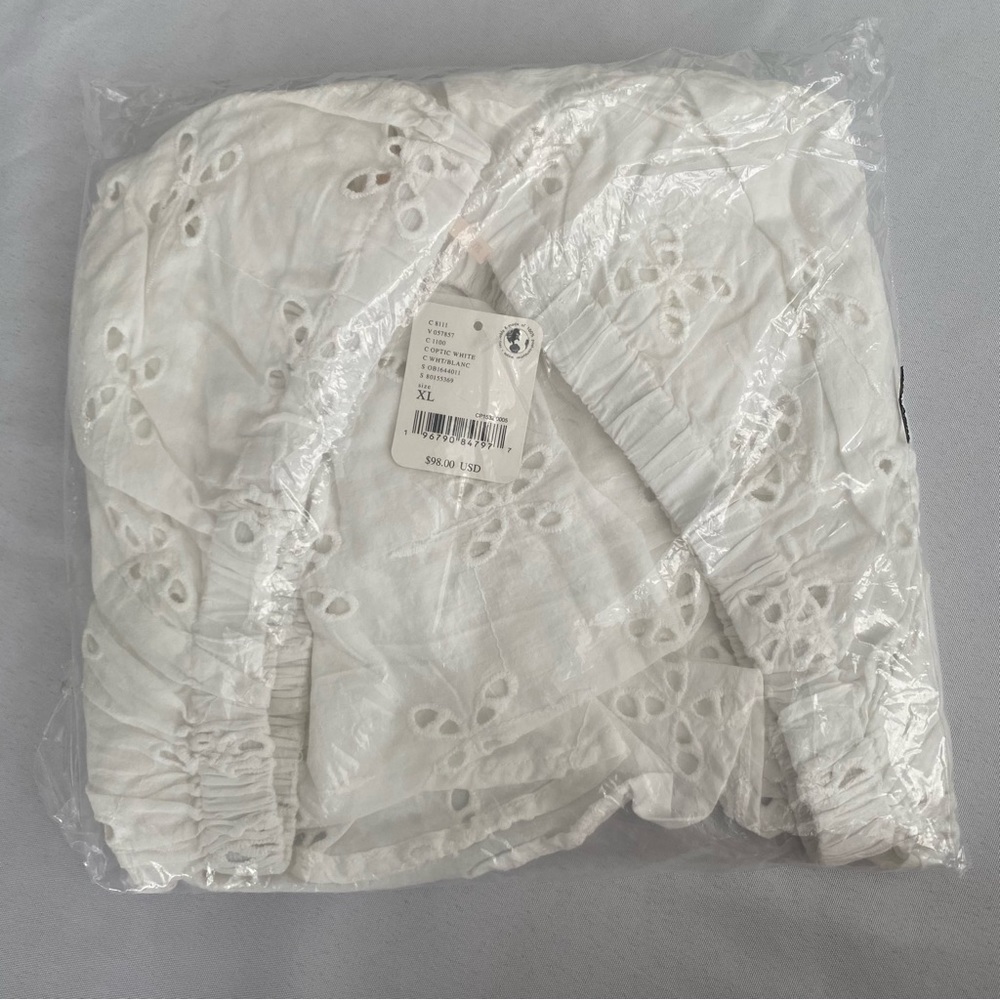 Free People Women’s Gardenia Blouse XL Eyelet Crop 100% Cotton Frilly Dainty NWT - Picture 5 of 5